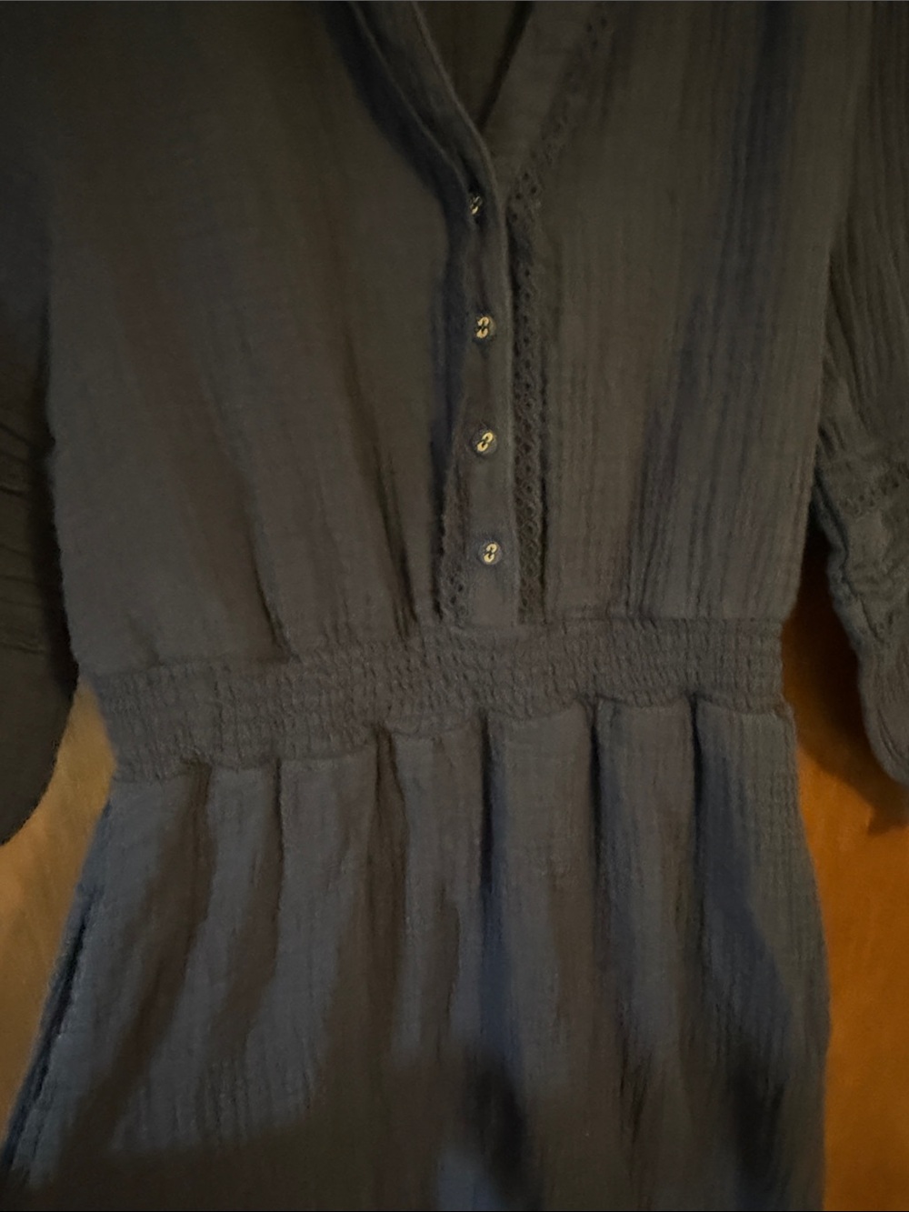 Ellen Tracy Navy Ruffled Button-Front Dress - Picture 5 of 9